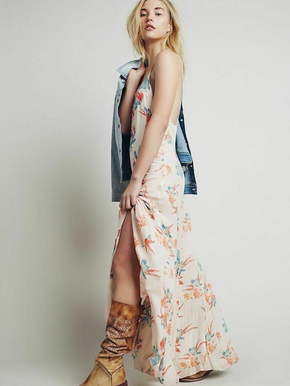 Free People Star Chasing Floral Slip Maxi Dress XS Boho Cottagecore Low Back - Picture 2 of 16